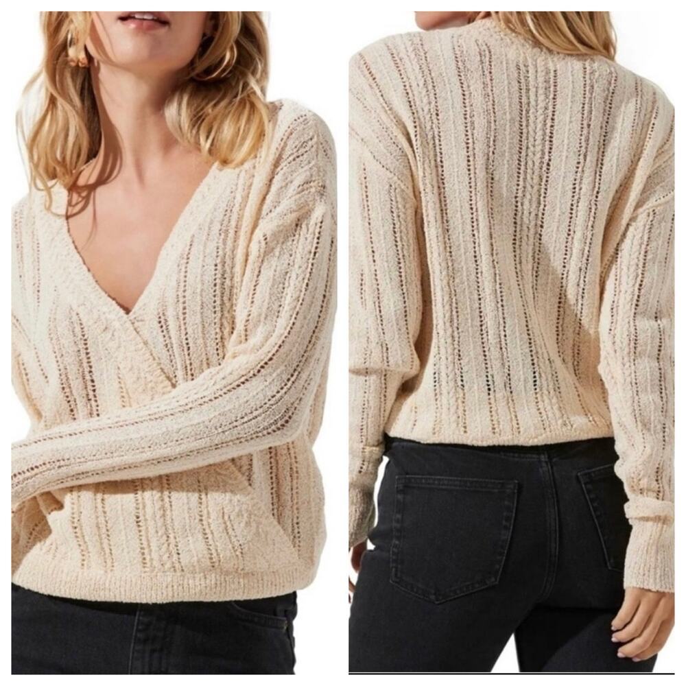 ASTR The Label Crochet Wrap Cream‎ V Neck Open Knit Pointelle Sweater Sm
NWT